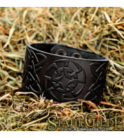   Leather Bracelet Cuff Wristband Kolovrat Symbol Slavic Pagan Celtic Knotwork Talisman Amulet Carving Leather